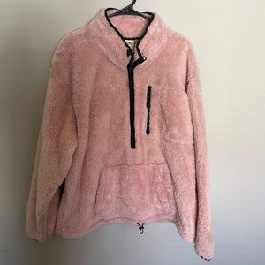 PINK plush/sherpa quarter zip - with chest zipper and adjustable waist band.